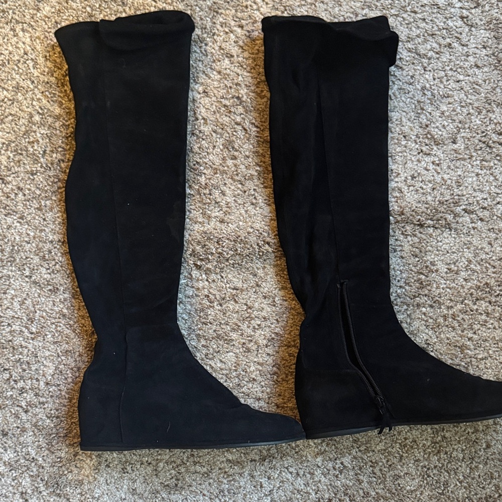 Black Suede Over-the-Knee Hidden Wedge Women's Boots